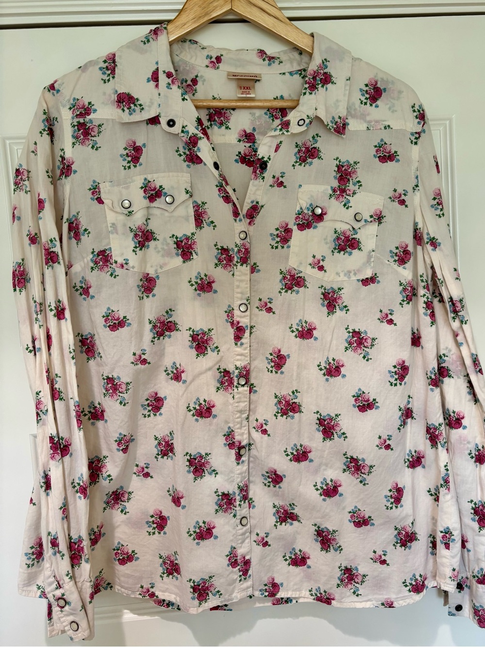100% Cotton Romantic Western Cowgirl Shirt Roses Pearl Snap Pockets XL Mossimo - Picture 2 of 10